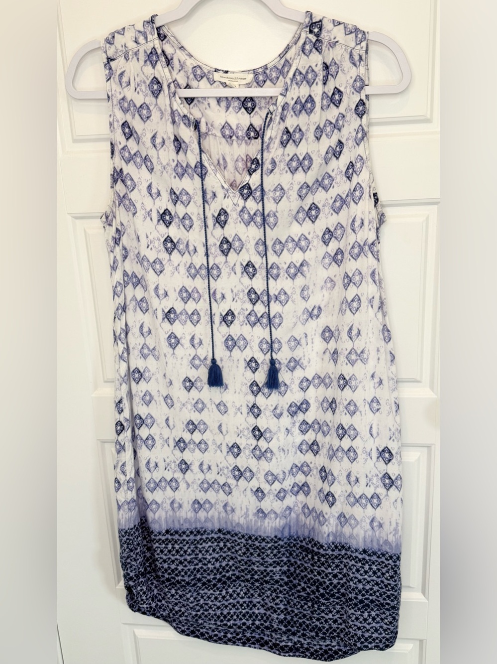 Beach Lunch Lounge Blue White Swim Cover-up Sleeveless 100% Viscose Size L Dress